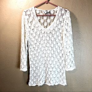 Joseph Ribkoff White Crochet Pullover Sweater